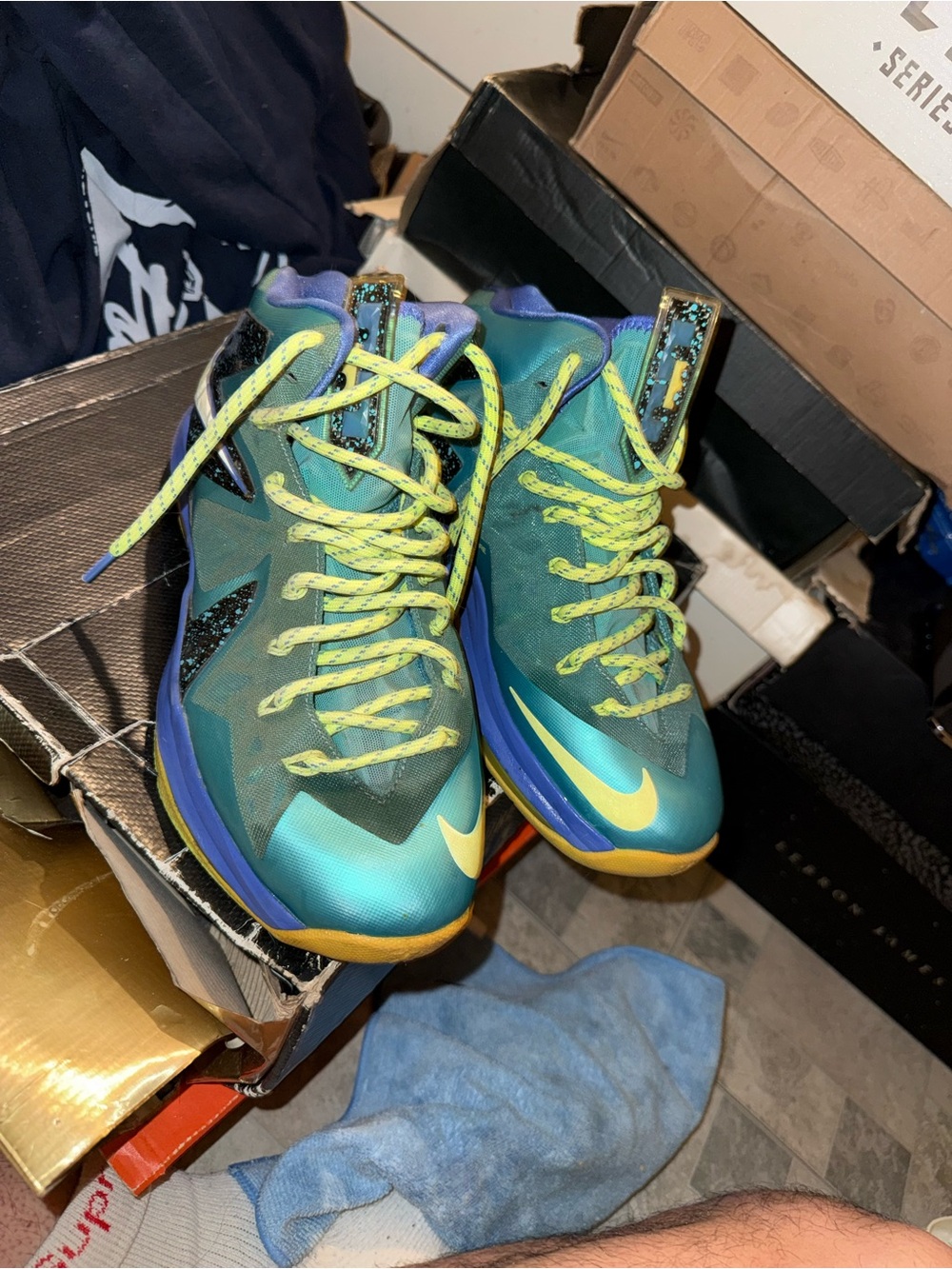 Nike Teal, Yellow & Purple High-Top Basketball Shoes